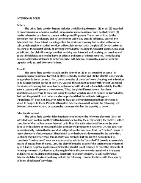 Intentional Torts Paragraphs Of Rules For Exam Intentional Torts