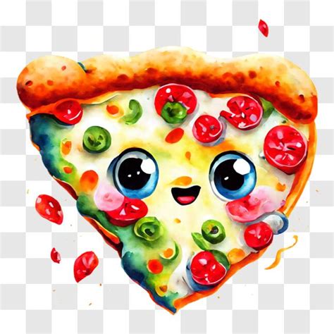 Download Colorful and Cute Pizza Slice with Faces and Toppings PNGs ...