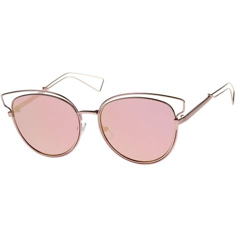 Womens Fashion Open Metal Frame Iridescent Lens Cat Eye Sunglasses 55m