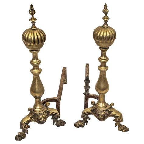 Pair Of Vintage Brass Hollywood Regency Andirons At 1stdibs