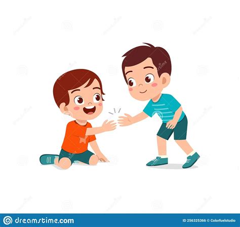 Good Little Kid Helping Friend that Falling on the Floor Stock Vector