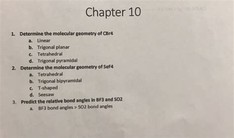 Solved Chapter 10 1. Determine the molecular geometry of | Chegg.com