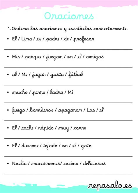 Ficha De Ordenar Las Oraciones Repásalo