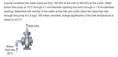 Solved A Pump Increases The Water Pressure From 100 Kpa At