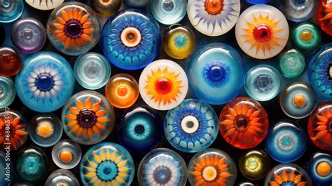 A Close Up Of A Bunch Of Colorful Glass Eyeballs With Different Colors And Designs On The