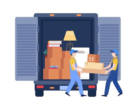 Premium Vector Workers Of Moving Service Load Furniture Into Truck