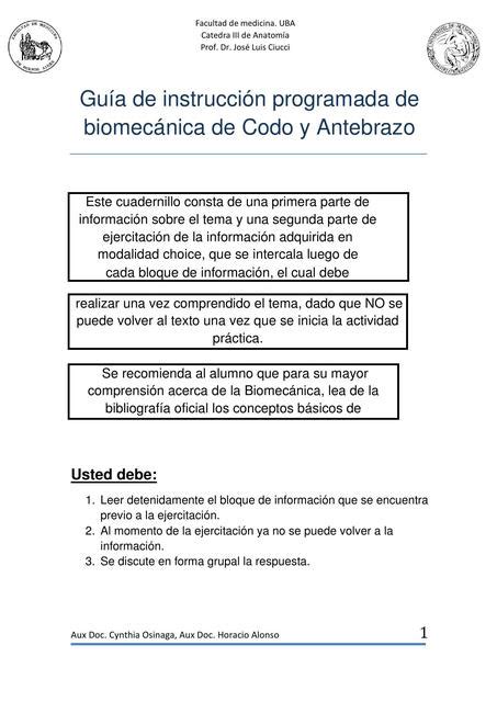 Guía de instrucción programada de biomecánica de Codo y Antebrazo