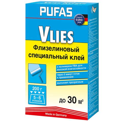 Характеристики Клей для флизелиновых обоев PUFAS Euro 3000 Vlies 200 г ...
