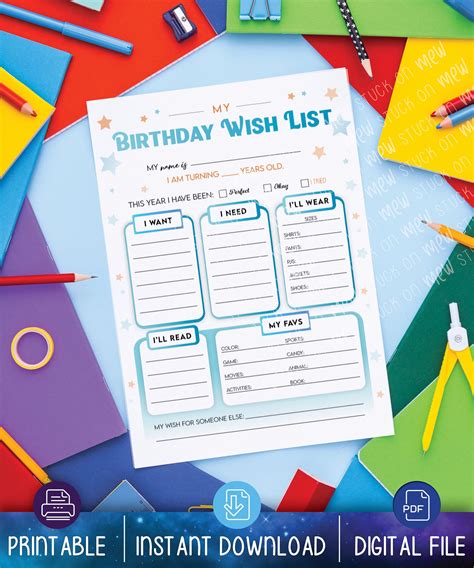 Printable Birthday Gift Wish List Template, Kid's Birthday Wish List ...