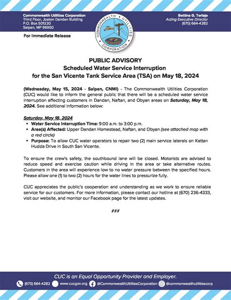 2024 May 15 Public Advisory Re Scheduled Water Service Interruption For