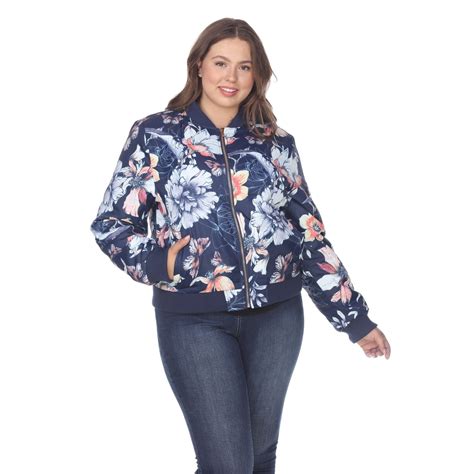 White Mark Womens Plus Size Floral Bomber Jacket