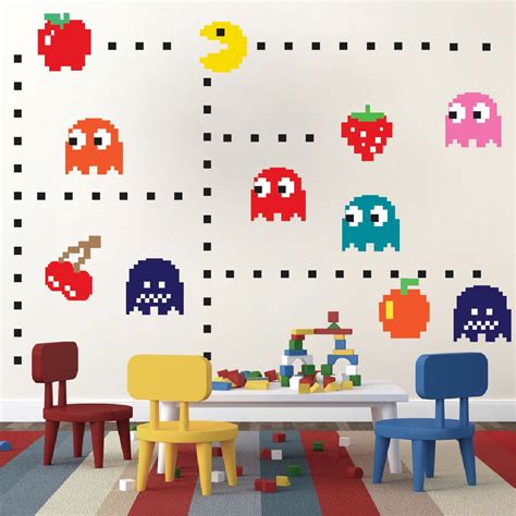 Pac Man Wall Decal Murals For Game Rooms Pacman Wall Designs Etsy