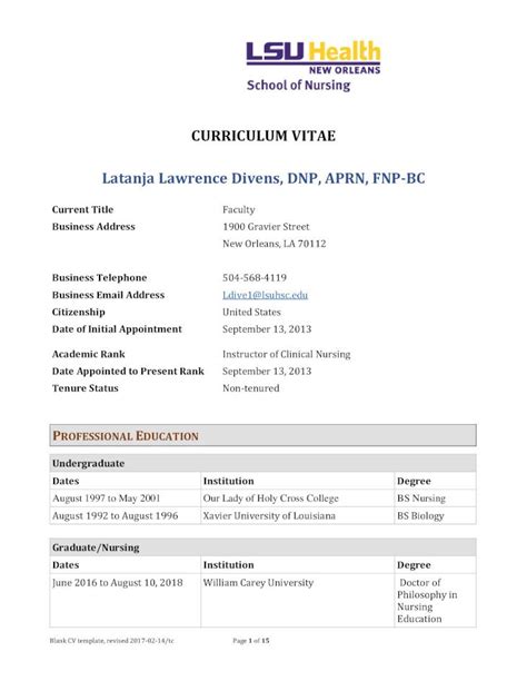 PDF CURRICULUM VITAE Latanja Lawrence Divens DNP APRN FNP BC