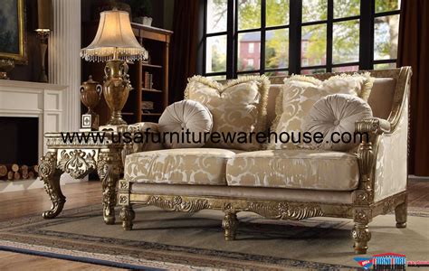 Homey Design HD-205 Wood Trim Sofa Antique Gold