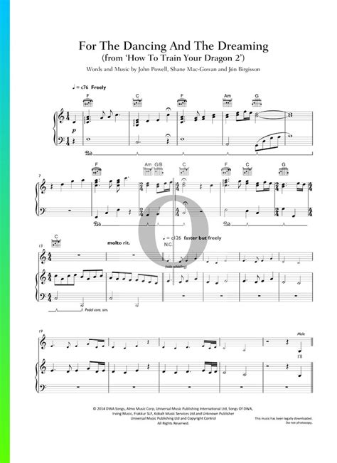 For The Dancing And The Dreaming Piano Sheet Music From How To Train