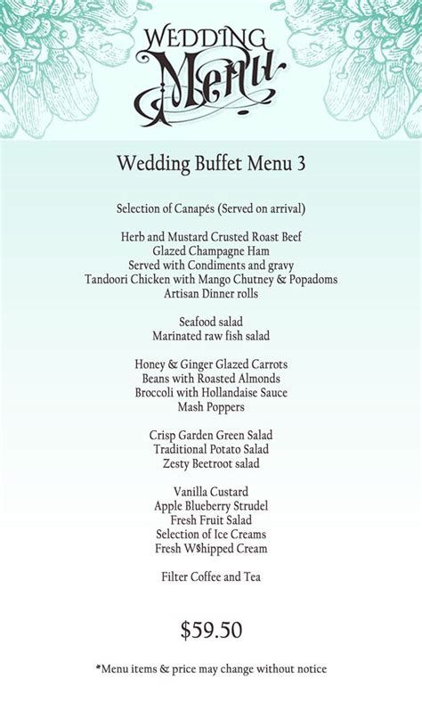 Wedding buffet menu, Wedding buffet, Wedding menu