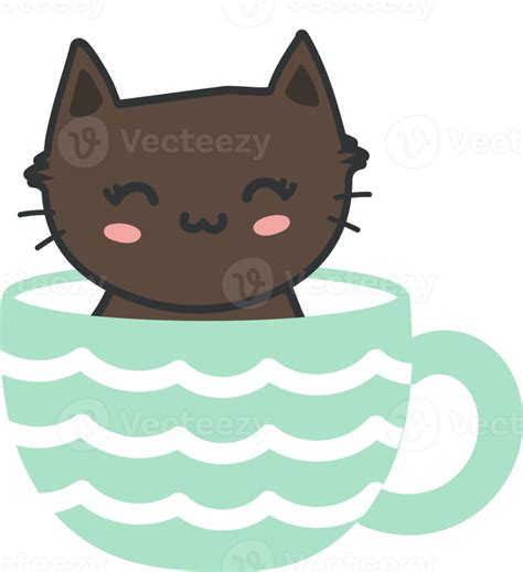 Cat on teacup cartoon character crop-out 14575147 PNG