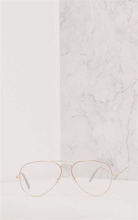 Kennie Gold Clear Lens Aviators Sunglasses Prettylittlething