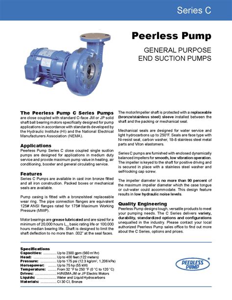 Peerless Pump - Detroit Pump & Mfg. Co. Agricultural, Commercial, Fire