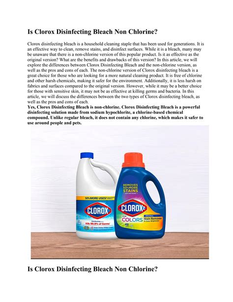 Is Clorox Disinfecting Bleach Non Chlorine By Americanlifeguardmanual