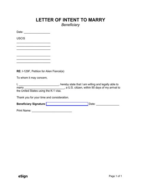 Letter Of Intent To Marry Beneficiary Template Pdf