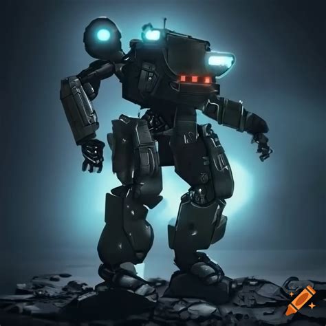 Scifi Robot Mech With Gun And Leds Dark Background On Ground On Craiyon