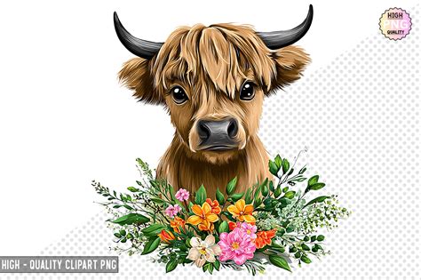 Cute Floral Highland Cow Clipart Graphic By Svg Print Design · Creative