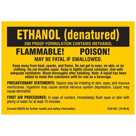 Ethanol Denatured 3 1 2 In Ht Label 9W987 7258QLS Grainger