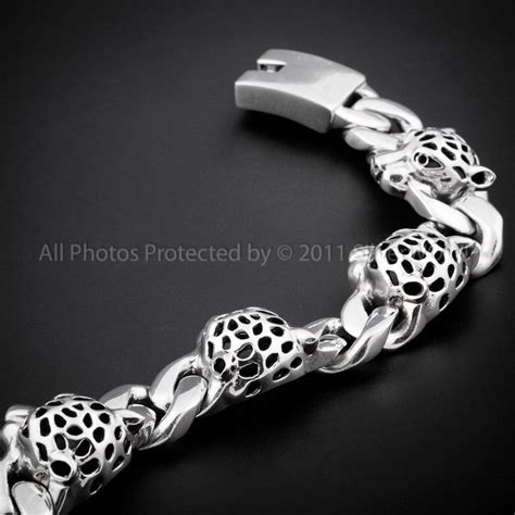 Heavy Leopard Head Bracelet Sterling Silver Etsy