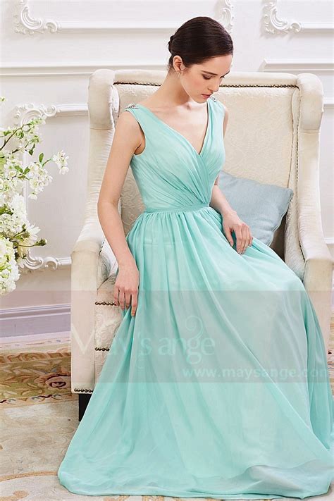 Robe De Soiree Longue En Mousseline Fine Bleu Cyan Ref L789 Robes