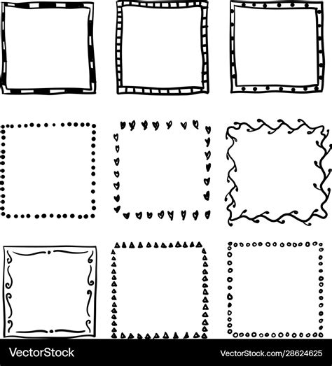 Handdrawn Square Doodle Frame Collection Vector Image