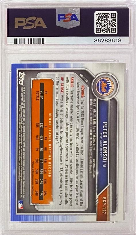 Pete Alonso Bowman Chrome New York Mets Baseball Prospect Graded