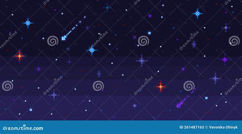 Pixel Art Night Sky Starry Space With Shooting Stars Bit Pixelated