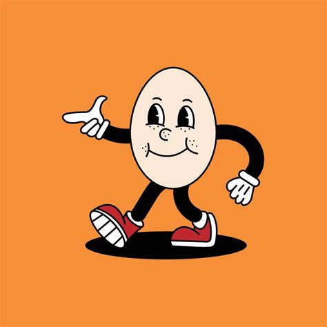 Cute Funny Eggs Mascot In Actions Eggs Cartoon Retro Design Vector