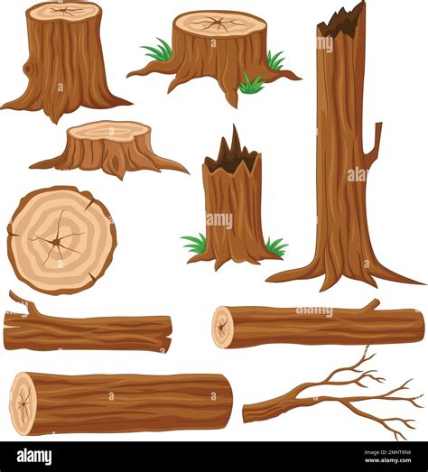 Cartoon Wood Logs And Trunks Collection Stock Vector Image Art Alamy