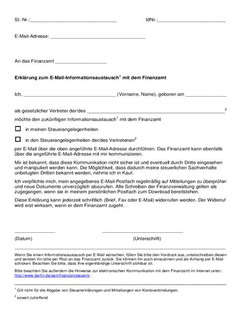 Ausf Llbar Online Erklrung Zum E Mail Informationsaustausch Fax Email