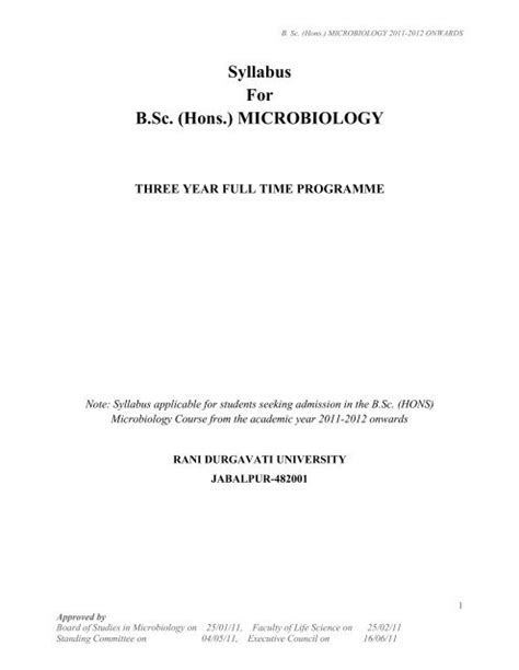 B Sc Hons Microbiology Rani Durgavati Vishwavidyalaya