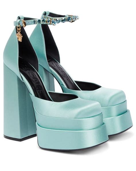 Versace Medusa Aevitas Satin Platform Pumps In Blue Lyst