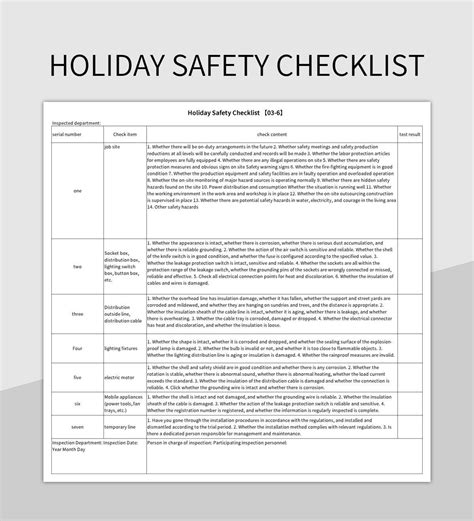 Holiday Safety Checklist Excel Template And Google Sheets File For Free ...