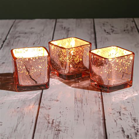 Richland Rose Gold Mercury Square Votive Holder Set Of 12 Quick Candles