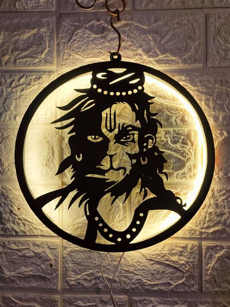 Wall Mitra India Mdf Wood Lord Hanuman Wall Art With Led Light For