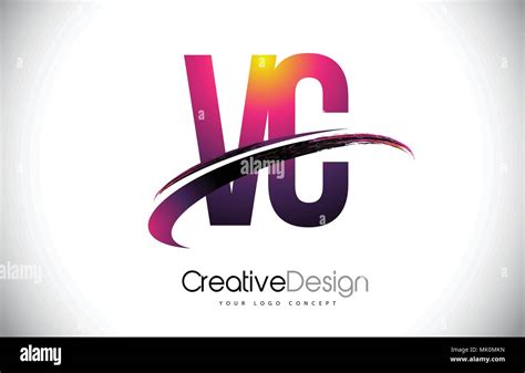 Vc V C Purple Letter Logo With Swoosh Design Creative Magenta Modern