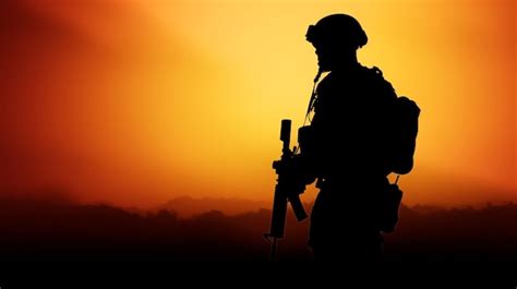 Premium AI Image | Soldier salute Silhouette on sunset sky War army military guard concept