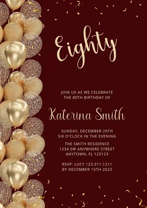 Gold Glitter Balloon Free Adults Birthday Invitation Templates