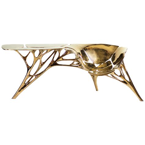 Polished Brass Lotus Console Table Telephone Table Entryway Table In