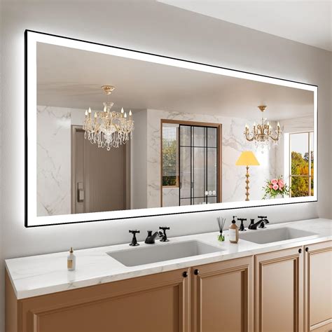 Amazon Amorho 88 X 38 LED Bathroom Mirror With Black Frame Front