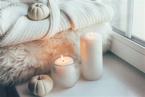 Hygge Scene With Sweater And Candles Stock Image Image Of