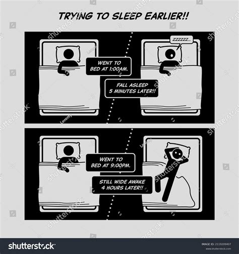 Funny Comic Strip Trying Sleep Earlier Stock Vector (Royalty Free ...