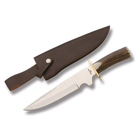 Frost Trophy Stag And Stacked Leather Hunter Fixed Blade Knife Smoky