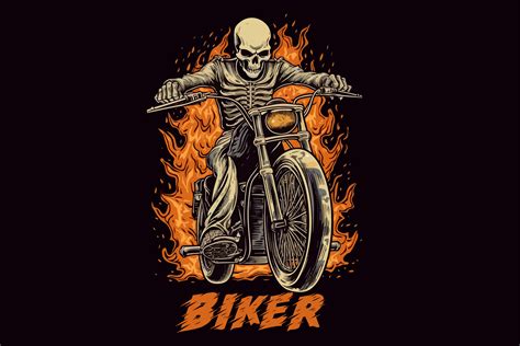 Skeleton On A Bike Vector Vintage Illust Graphic By Fractal Font Factory · Creative Fabrica